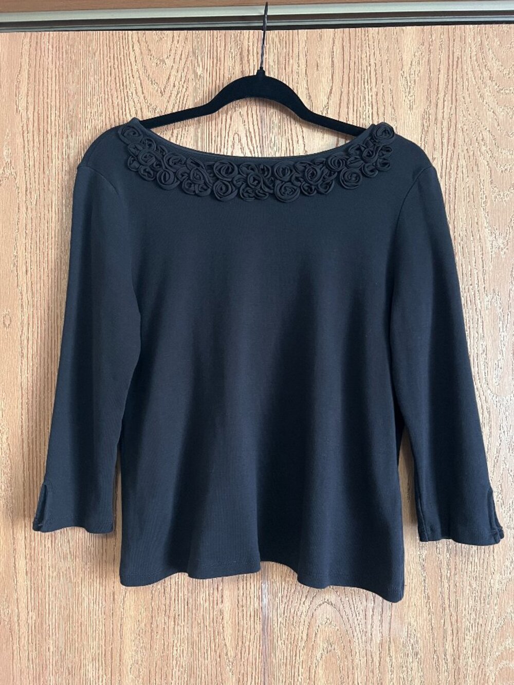 Rafaella Black Scoop Neck Rosette Top